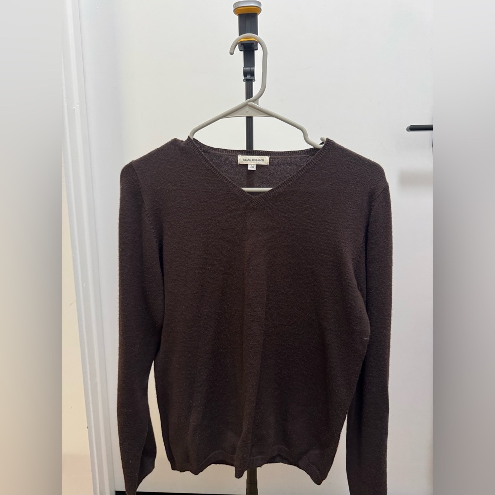 Urban Research Dark Brown V-Neck Women's Sweater